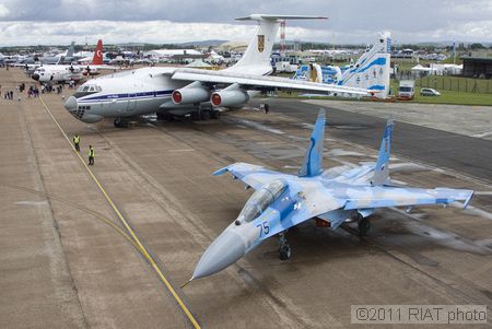 The Russian-built Sukhoi Su-27 Flanker was the aircraft every enthusiast wanted to see, and it didn't disappoint, flying in from Ukraine accompanied by a giant Ilyushin il-76 transport plane before going on static display.